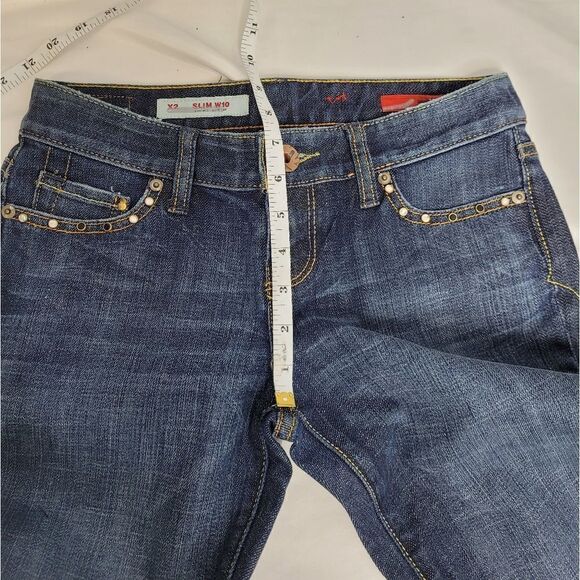 EXPRESS jeans X2 slim W10 embellished dark wash low rise boot cut 0 LONG - Picture 9 of 10